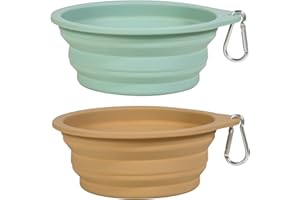 SLSON 2 Pièces Bols pour Chiens Gamelles de Voyage Intégré Pliable Bol sans Rebord en Plastique,pour la Randonnée Le Camping pour Chiens Chats 600ML (Vert Clair + Kaki)
