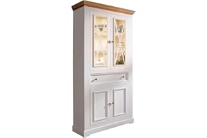 ‎WOODROOM Woodroom Oslo Vitrine Vitrinenschrank Standvitrine Wohnzimmerschrank, Holz, Weiß, Hoch und Schmal