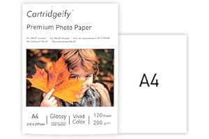Cartridgeify Premium Glossy Photo Paper, A4 (210 x 297 mm), 120 Sheets, 200 GSM, for All Inkjet Printers
