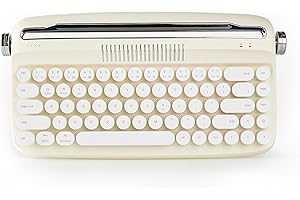 ‎YUNZII YUNZII aktualisierte kabellose Schreibmaschine Vintage-Tastatur mit integrierter Halterung, USB-C/Bluetooth-Tastatur mit runder Tastkopf, Multi-Gerät für Win/Mac (B307, Elfenbein)