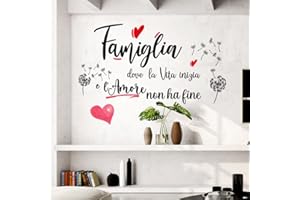 STICKER DESIGN Scritte adesive per pareti con frasi famiglia, Adesivo muro decorativo con Frase Adesiva e Cuori per Decorazioni Pareti di Salone, Cucina e Sala da pranzo, stickers frasi famiglia