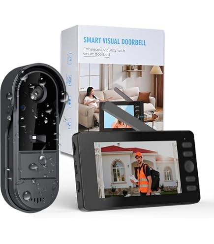 Wireless Video Doorbell Camera with Monitor, 1080P HD Doorbell Camera Wireless with 4.3 Screen 170° Viewing Angle IP68 Waterproof Infrared Night