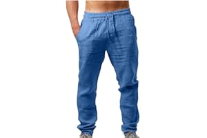 SYDUZAX Pantaloni Uomo Estivi Pantaloni Cotone Lino Uomo Estivi Leggeri Pantaloni da Lavoro Pantaloni Elasticizzati Tinta Unita con Coulisse e Ampie Tasche Pantaloni Ampi Traspiranti Pantaloni Tuta Uomo