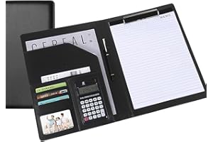 JINYUDOME A4 Clipboard Folder,Clipboard with Calculator Multifunctional Artificial Leather File Storage Device, Used for Interviews, Conference Presentations, Black