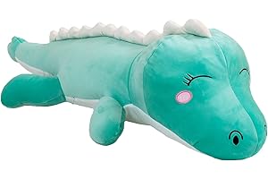 Aiuidun Dinosaur Plush Toy Soft Big Dino Stuffed Animals Body Pillow,Cute Long Dinosaur Plush Hugging Pillow Lumbar Back Cushion Toys Doll Gifts for Kids (Green - Happy, 60cm/23.6inch)