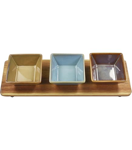 Ceramic Serving Tray Set 3 Section Divided Bowls With Bamboo Board Tray | Appetizer, Snack, Dip, And Starters Platter For Christmas And Special Occasions - View #6