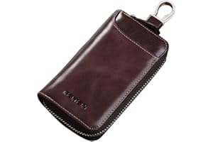 PORRASSO Genuine Leather Key Case Car Key Bag Key Pouch Portable Card Holder Keychain Wallet with 6 Hook for Men Coffee B