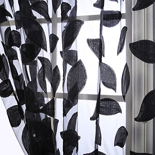 1er Pack Blätter Muster Garn Gardine Wohnzimmer Vorhänge, Schwarz, B/H 100cm/200cm - 5