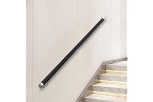 KEPMOGOH Wooden Handrails for Stairs, Non-Slip Stair Railings with Brackets, Against The Wall Elderly and Children's Safety Grab Bar Kit, for Interior Corridor Villa Building Loft (Black, 300cm)