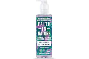 Savon Mains Naturel Lavande & Géranium Faith In Nature, Apaisante, Vegan & Cruelty Free, Sans Parabènes & SLES, 400ml
