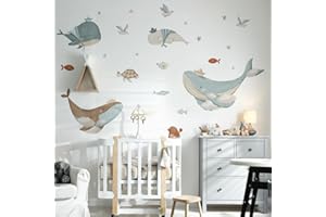 kina - Adesivo Murale Bambini Decorazione Parete Cameretta R00801 - Materiale Eco-Tessuto, Ecologico Anallergico, Riposizionabile, Effetto Carezza, Asilo Nido - Grafica Mare e Misura 120x40 cm