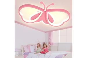 ‎LUOLONG LUOLONG LED Kinder Deckenlampe Schmetterling Deckenlampe Dimmbar Acryl Deckenleuchte Kinderzimmer Kreative Deckenlampe Mädchenzimmer Schlafzimmer Cartoon Deckenleuchte-rosa 82cm