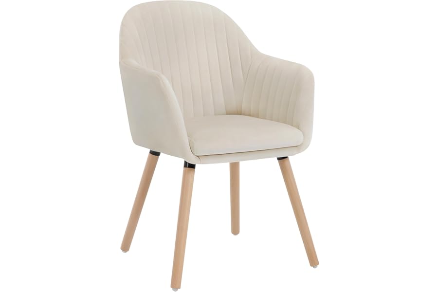 WOLTU Dining Chair, Bedroom Chair, Upholstered, with Arms, Backrest, Solid Wood Legs, Tub Armchair, Cream
