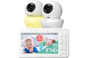 Babysense 5" HD Split-Screen Baby Monitor, Video Baby Monitor with Camera and Audio, Two HD Cameras 720p, Night Light, 300m Range, Two-Way Audio, 4x Zoom, Night Light, 4000mAh Battery