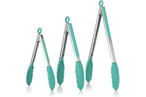 U-Taste Set di 3 Pinze Cucina, Pinze da Cucina in Acciaio Inossidabile 18cm, 23cm e 30cm con Spazzole in Silicone Antiaderente e Resistente al Calore 315°C per Uso Alimentare.(Verde Acqua)