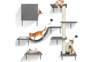 Zvonema Pared de escalada de 10 piezas, hamaca para gatos, puente colgante con sisal antideslizante, columnas rascadoras con sisal, estantería para pared de descanso y juego con bola de pista, pared