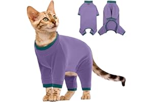 PUMYPOREITY Vêtements Polaire pour Chat, Pull à Manches Longues, Manteau d'Hiver, Boby Recuperation Anti-Lécher (Violet, M)