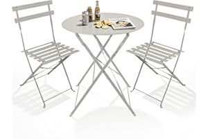 MOF Bistro Sets for 2 for Garden, Outdoor Table and Chairs for Patio, Balcony, Garden - Foldable & Compact Bistro Set Outdoor Furniture (Grey)
