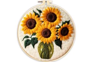 ABEUTY Needle Felting Kits for Beginners Adults, Sunflowers Leaf DIY Wool Felt Painting Starter Kit with Embroidery Hoop and Tools for Home Decor (Sunflower)