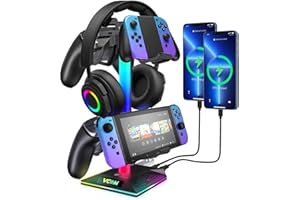 VCOM RGB Headphone Stand, Headphone holder with 2 USB and 1 Type-C Ports-Gaming Headset Stand with 10 Light Modes for Gamer Xbox PS5 Gameing Desk Accessories Gift (Black)