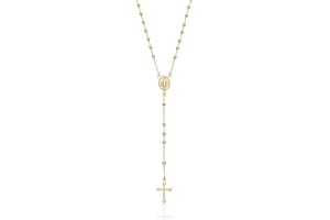 AKA Gioielli® - Collar Rosario Plata de Ley 925 Dorado en Oro de 18Kt con Medalla de la Virgen Milagrosa y Colgante de Cruz para Mujer