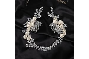 BERYUAN Bridal White Flowers Crystal Pearl hair comb Silver Hair Accessories for Wedding Women and Girls Side Flower Headband Hair Comb