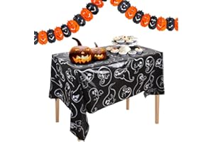 Jwssor Halloween Tablecloth - 220x130cm Waterproof Ghost Design for Party Decoration