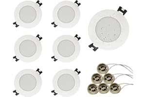 GY Porta Faretto LED da Incasso, Cornice Faretti LED da Incasso GU10 per Cartongesso, Portafaretto Rotondo Bianco, Impermeabile IP65, Apertura Ø75 x 85 mm, 6 Portalampade GU10 e MR16 Inclusi