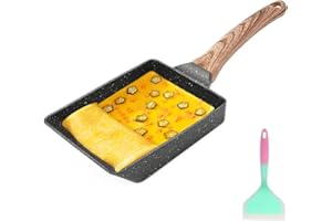 Bobikuke Padella per Omelette Giapponese e Frittata, con Spatola in Silicone, Rettangolare per Induzione e Gas (Nero)