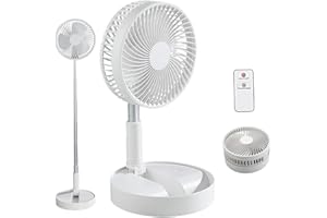 BESTBOMG Ventilator Leise mit Akku Standventilator mit Fernbedienung, Tragbarer Faltbarer Teleskopventilator, Tisch Ventilatoren Regelbar, USB-Aufladung 7200 mAh Akku