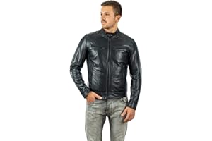 BORGHESE - PELLETTERIA ARTIGIANALE Pelletterie Borghese, Giacca Giubbotto Biker da Uomo, Vera Pelle, Vestibiltà Slim Fit, Lavorazione Artigianale Made in Italy, Ideale per Moto e Motociclista, Colore Nero, Modello A531