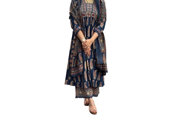 Nermosa Women's Printed Anarkali Kurta Palazzo Set with Dupatta | Kurta sets for women