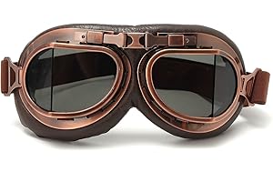 Alamor Vintage Pilote Casque Steampunk Cuivre Moto Scooter Casque Lunettes Lunettes Anti-UV-Gris