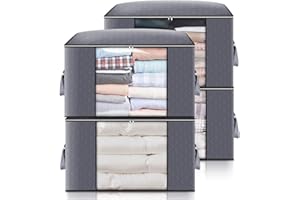 GARPROVM 4pcs Custodia per Trapunte e Coperte, Scatole per Armadio Salvaspazio, Porta Abiti Grande capacità con Manico Rinforzato, Contenitori per Armadio Traspirante y Inodore (Grey, 60X43X35CM)