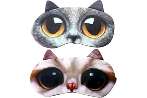 CLYHON 2-częściowy zestaw słodkich opasek na oczy, miękka i puszysta maska do spania dla dziewcząt, kobiet, na co dzień, opaska na oczy, zabawne osłony oczu dla dzieci, dziewcząt i kobiet (słodki kot, 2