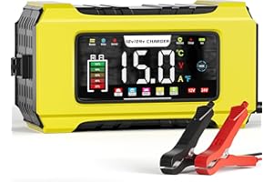 CREBEAU 15A Car Battery Charger, 12V/24V Automatic Smart Charger Monitor Battery with LCD Screen Temperature Compensation for Car, AGM, Gel, Wet, SLA for Lead Acid Batteries and LiFePO4 Batteries
