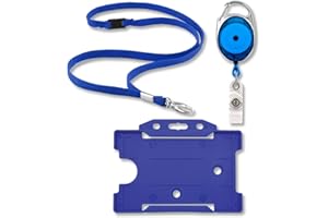 SAFEHAVEN Retractable Lanyard with Card Holder - Complete Set with Clip Reel & Clear Waterproof ID Badge Holder for Keys, ID Cards | Durable Neck Strap for Nurses, Work, NHS (Blue)