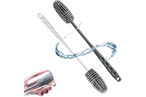 GUOYOU 2 Pcs Goupillon, 28CM Brosse de Nettoyage à Long Manche, sans BPA Goupillon Bouteille, Brosses à Bouteille, Goupillon Silicone, pour Laver Bocaux en Verre, Bouteilles de Sport, Tubes