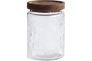 HolaJia Barattoli vetro con coperchio, 700ml Barattolo vetro con coperchio in Bamboo, Barattoli vetro ermetici, Contenitori sale zucchero caffè, Barattoli cucina di design (Giardino)