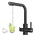 DAYONE Black 3 Way Kitchen Tap with Filter, SUS304 Stainless Steel Drinking Water Tap, 360 Swivel Water Sink Tap with Dual Lever, 3 in 1 Water Filter Tap Kitchen Mixer Tap 1 Hole, Kitchen Faucet