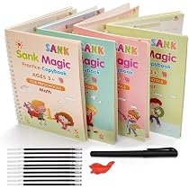 SHNMN Sank Magic Practice Copybook, (4 BOOK +1 PEN + 10 REFILL) Number Tracing Book for Preschoolers with Pen, Magic calligra