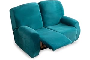 TOPCHANCES Recliner Chair Cover 2 Seater - Super Soft Velvet Stretch Recliner Couch Covers Sofa Chair Slipcover with Side Pocket for 2 Cushion Recliner Sofa for Furniture Protector (Blue Green)