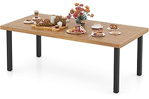 COSTWAY Stół ogrodowy z otworem na parasol, 200 x 100 cm, duży stół tarasowy dla 8 osób, prostokątny stół balkonowy z drewna akacjowego, stół do jadalni na zewnątrz do ogrodu, na taras