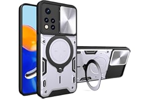 UPLAI Funda para Xiaomi Redmi Note 11 Pro+ Plus 5G, Ultra Delgado Antigolpes Armadura Carcasa con Deslizar Cámara Cover y Soporte Magnética, Premium PC+TPU Duradero Estuche Caso.Plateado