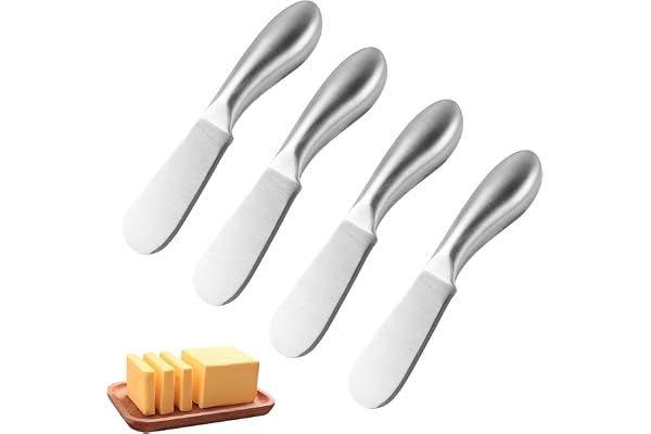 Sophisticate 4 stycken smörknivar, rostfritt stål brödkniv set, smörkniv liten, ostkniv, liten bröd, krämkniv, syltkniv och smörostspatel för grädde och ost (13,3 x 2,2 cm