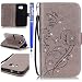 Produktbild FESELE Diamant Lederhülle für [Samsung Galaxy S6 Edge], Glänzend Funkeln Strass Bling Glitzer Schmetterling Blumen Ledertasche für Samsung Galaxy S6 Edge Muster Flip Case Cover Magnetverschluss Stand