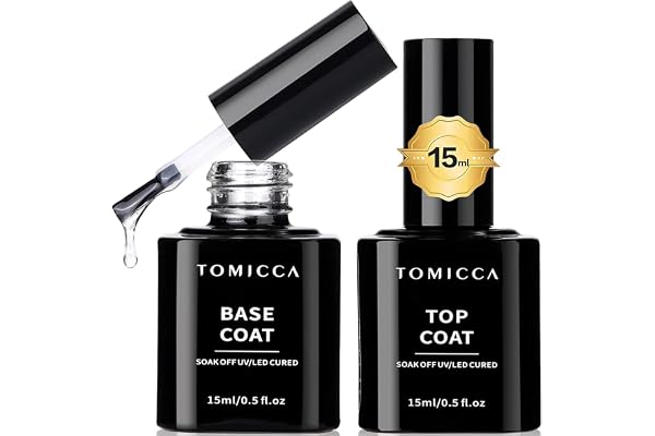 TOMICCA 2 * 15ml Vernis Semi Permanent Base et Top Coat, No Wipe Top Coat et Base Coat Semi Permanent Set, Vernis à ongles Gel Semi-permanent Manucure Kit