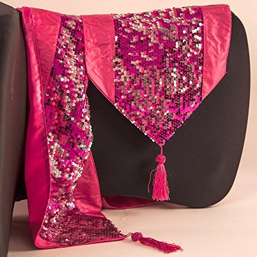 Sequin Table Runner Tassel Decorative Table/Bed Xmas Party Weddings (Pink with Silver Sequins)