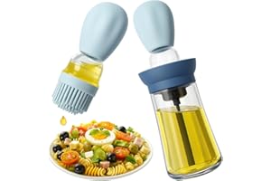 LPEPLL Bouteille huile 2 in 1, Distributeur en verre 180ml avec pinceau en silicone, idéal pour cuisson, friture, grillades, sauces, vinaigre, marinades