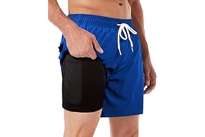 AGOBUHE Mens Swim Trunks with Compression Liner Quick Dry Swim Shorts 7 inch Bathing Suit Swimwear with Pockets